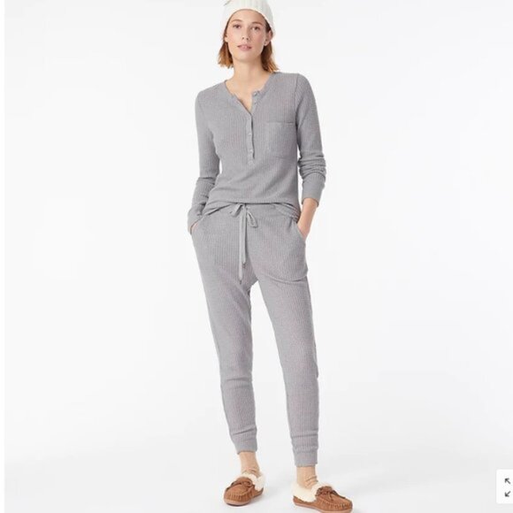 J. Crew Henley Waffle Grey Pajama Set M - Picture 2 of 8